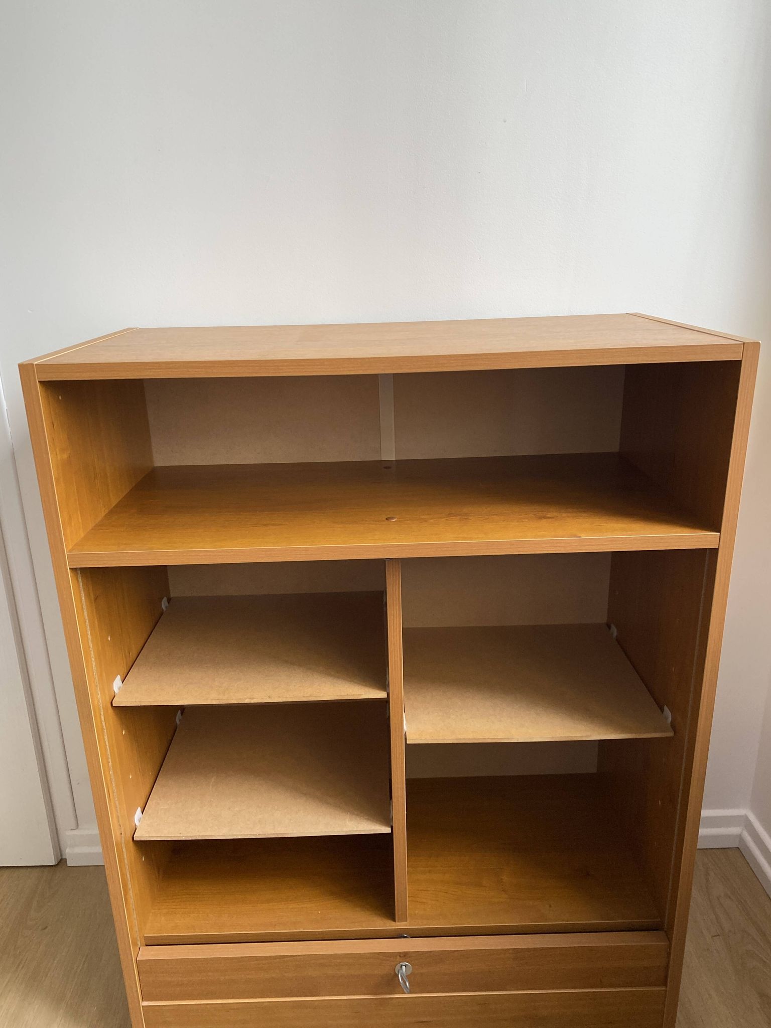 Low storage unit, 70s/80s three height-adjustable shelves