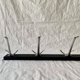 Vintage wall coat rack in wood and black Skai - 6 coat hooks