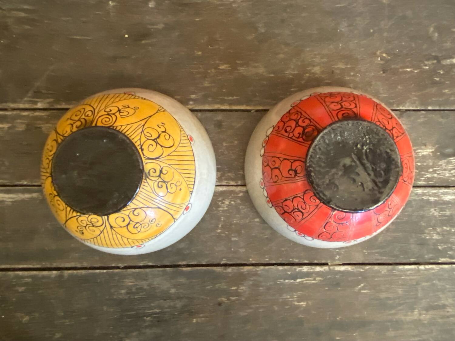 Pair of Antique Bowls Pottery Arlequin Rustrel Chiseled Ceramic + Enamel