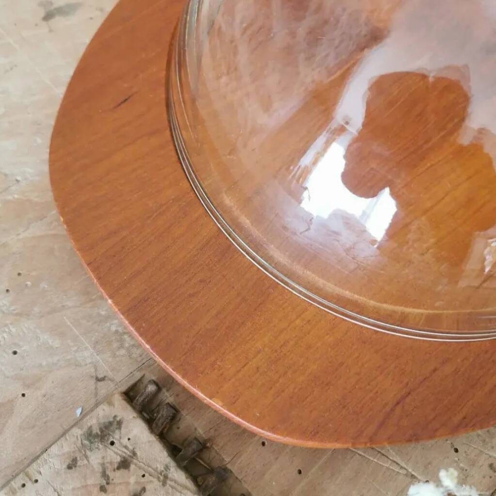 Vintage Cheese Dome, wooden platter 1960