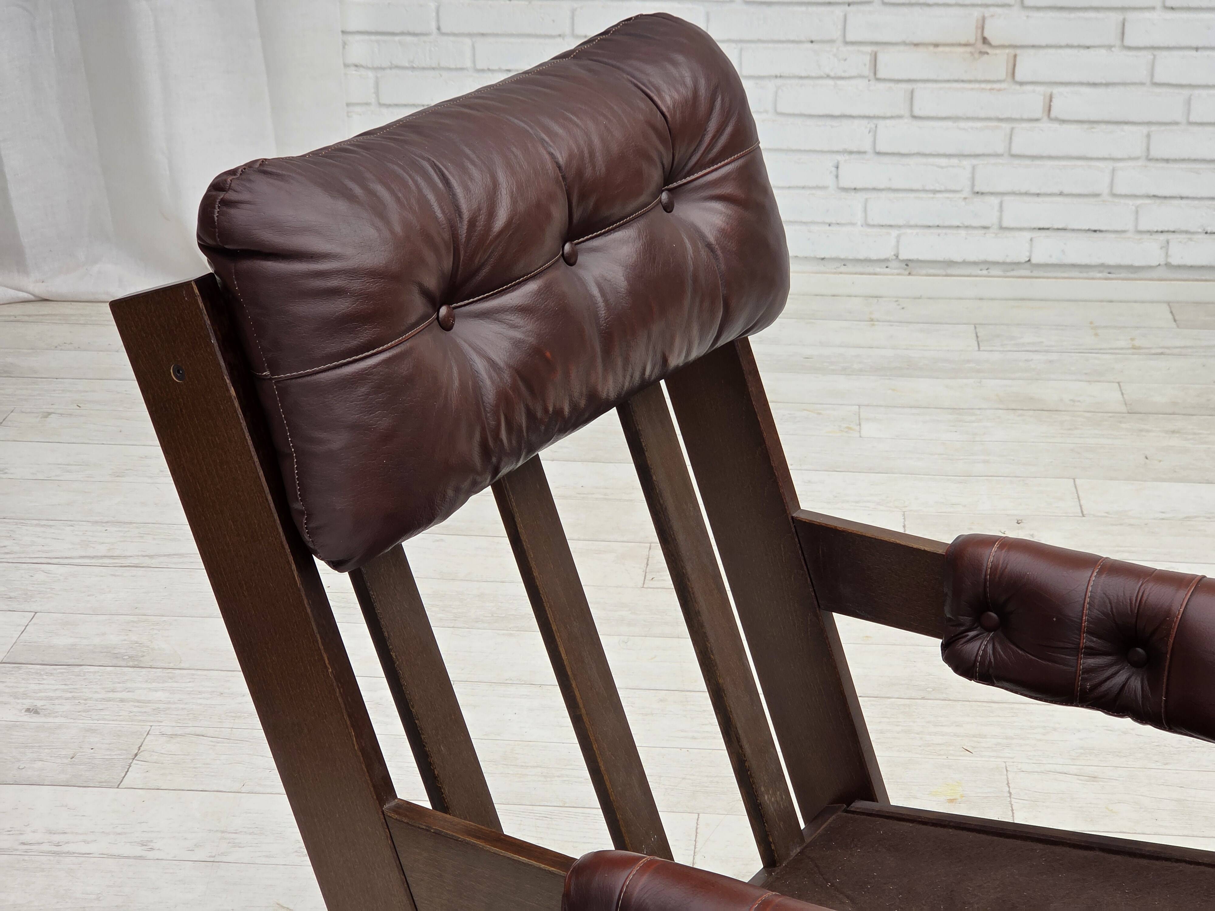 1970s, Scandinavian highback armchair, brown furniture leather, dark beech.
