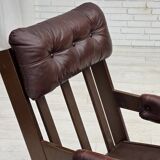 1970s, Scandinavian highback armchair, brown furniture leather, dark beech.