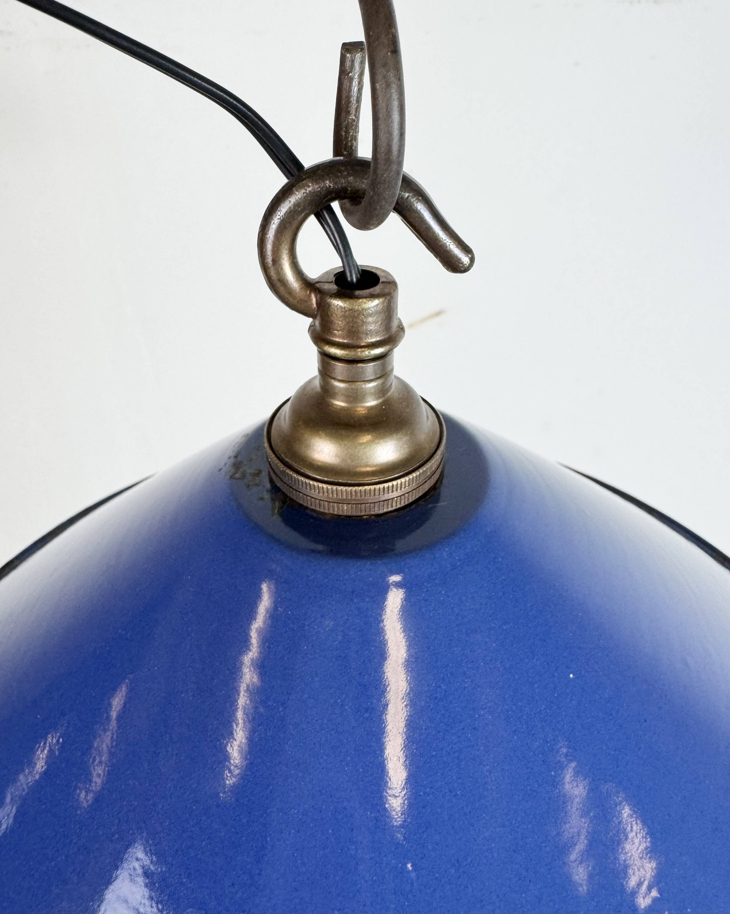 Industrial Blue Enamel Factory Pendant Lamp, 1950s