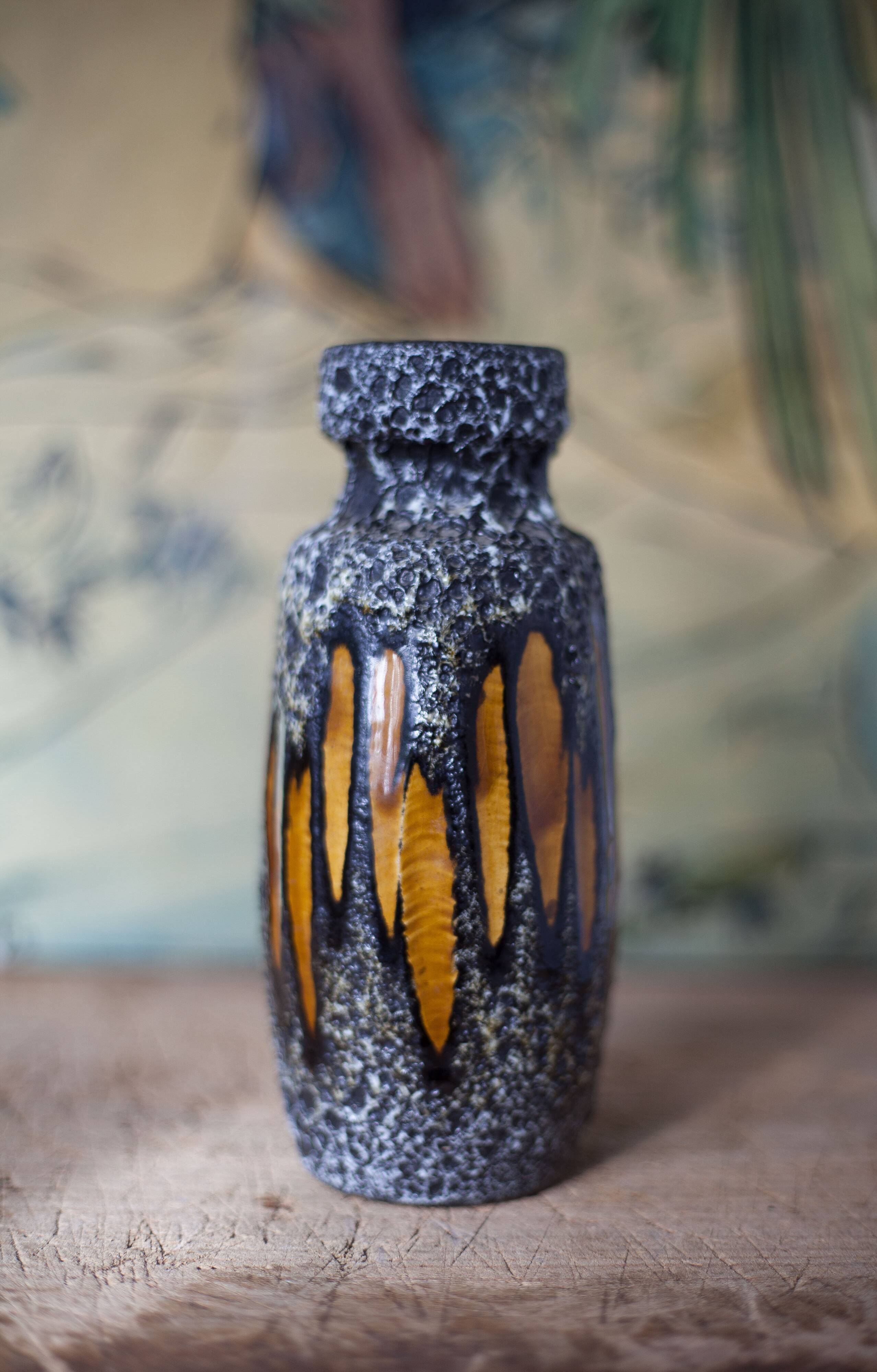 West Germany ceramic vase, fat lava vase, 210-18, flower pot, collection, 60's