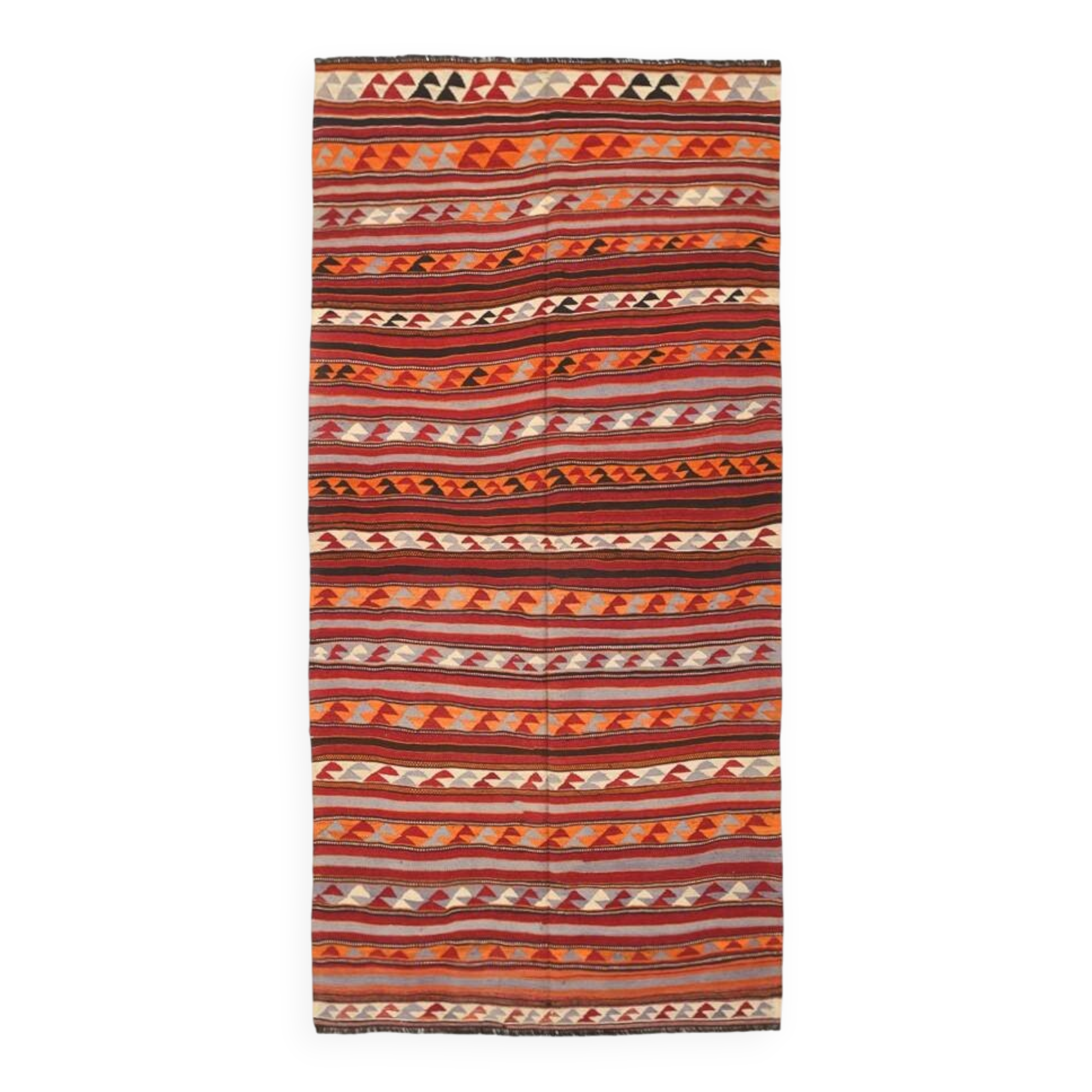 4x9 Red & Blue Turkish Kilim Rug, Living Room Rug, 133x272Cm Vintage Kilim