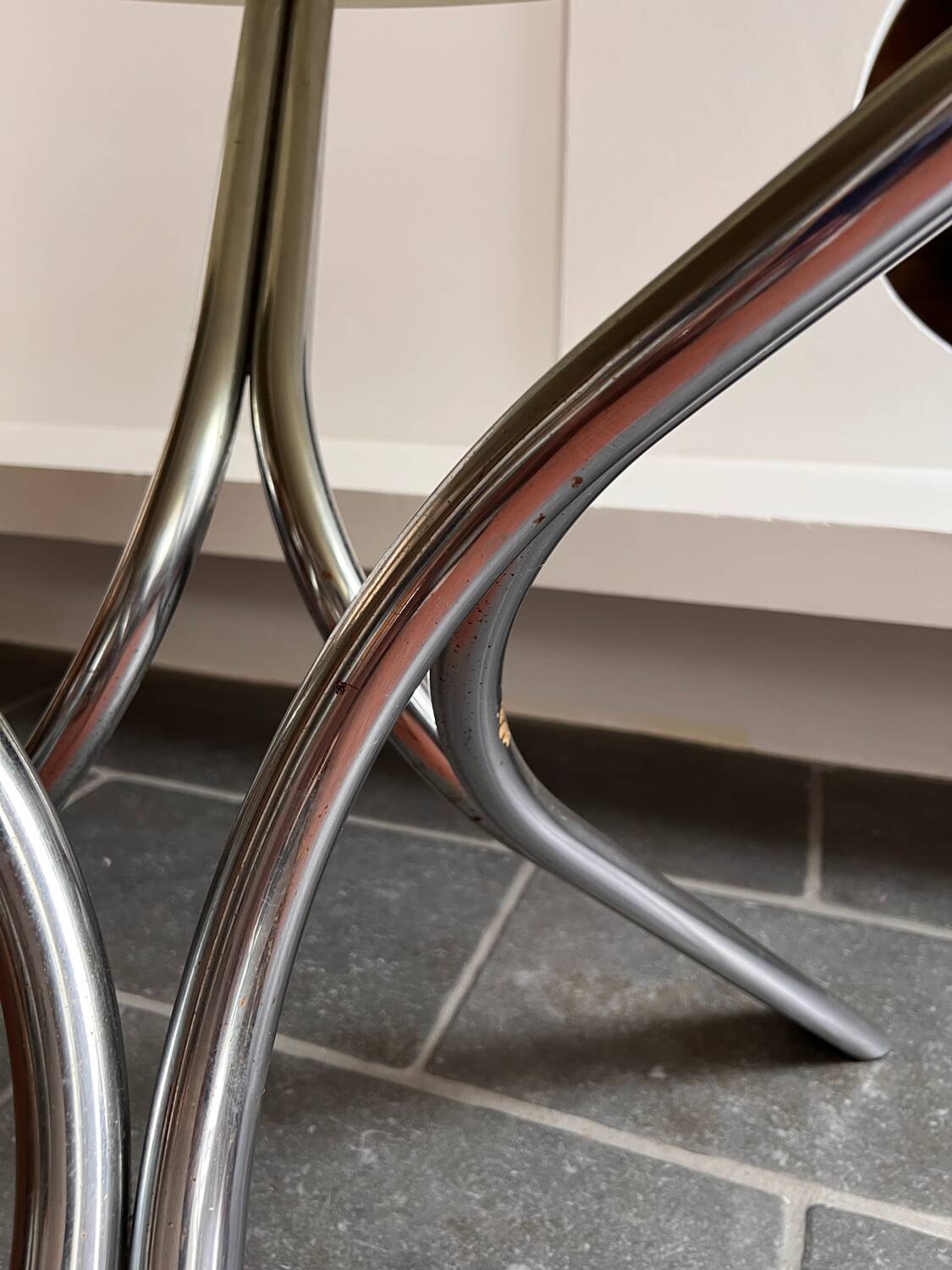Chromed metal and smoked glass dining table, 1970