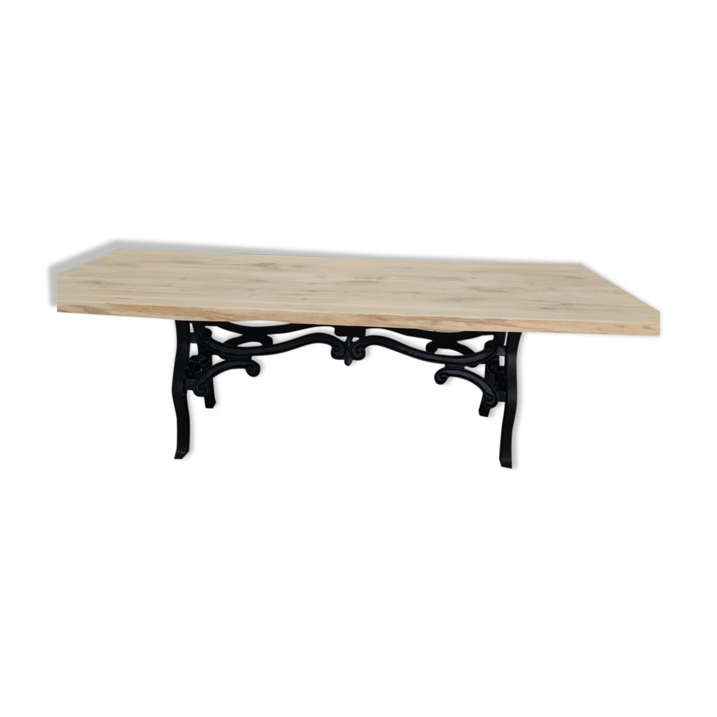 Large industrial table cast iron foot and top solid oak raw