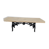 Large industrial table cast iron foot and top solid oak raw