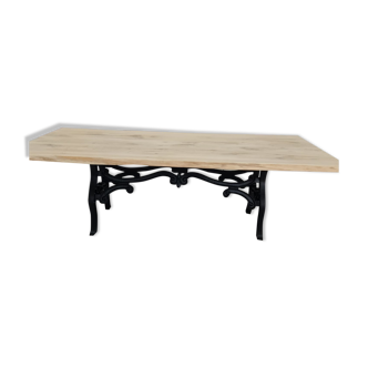Large industrial table cast iron foot and top solid oak raw