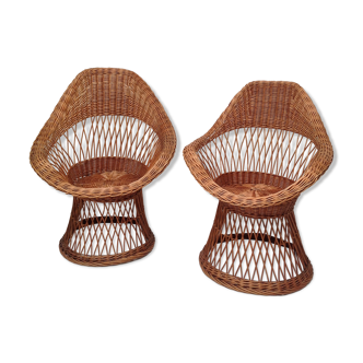 Pair of diabolo armchairs in rattan 60s