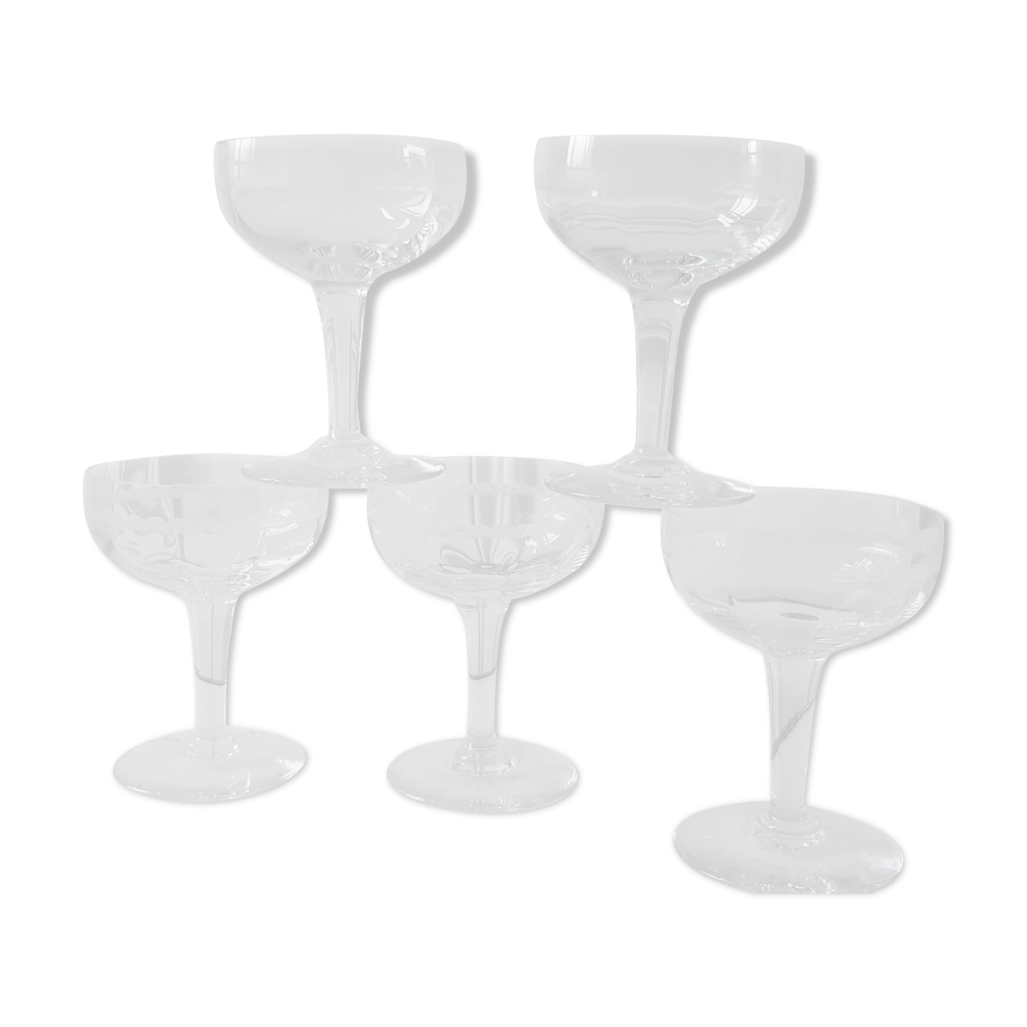 Set of 5 champagne glasses engraved in crystal 30s