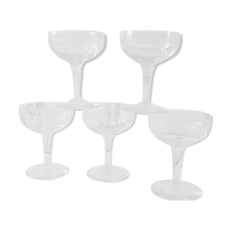 Set of 5 champagne glasses engraved in crystal 30s