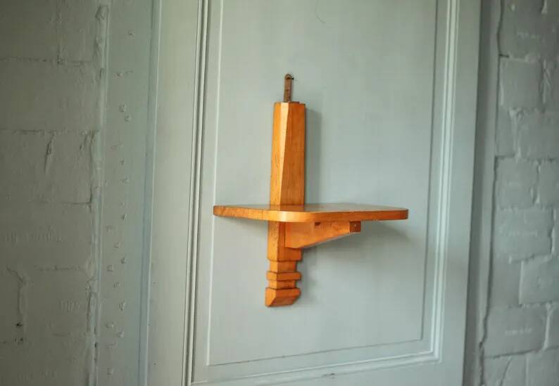 Wall wooden shelf, vintage wooden furniture, Art Deco wall shelf, interior decoration