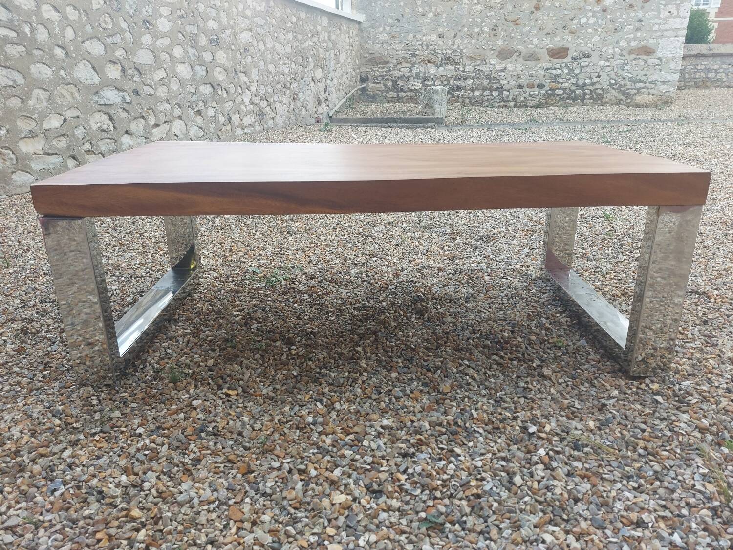 Elm tray table with chrome base