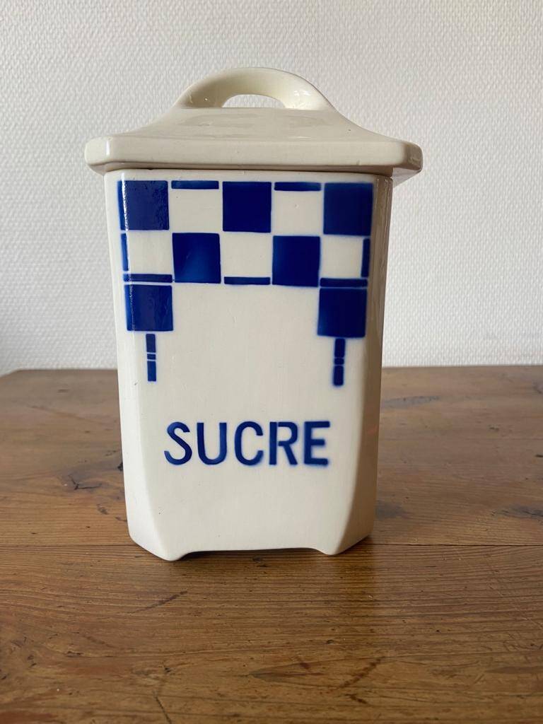 Pot à sucre vintage Badonwiller, motif damiers