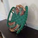 Plat en faience tressee feuilles de vigne ceramique ancienne xxe