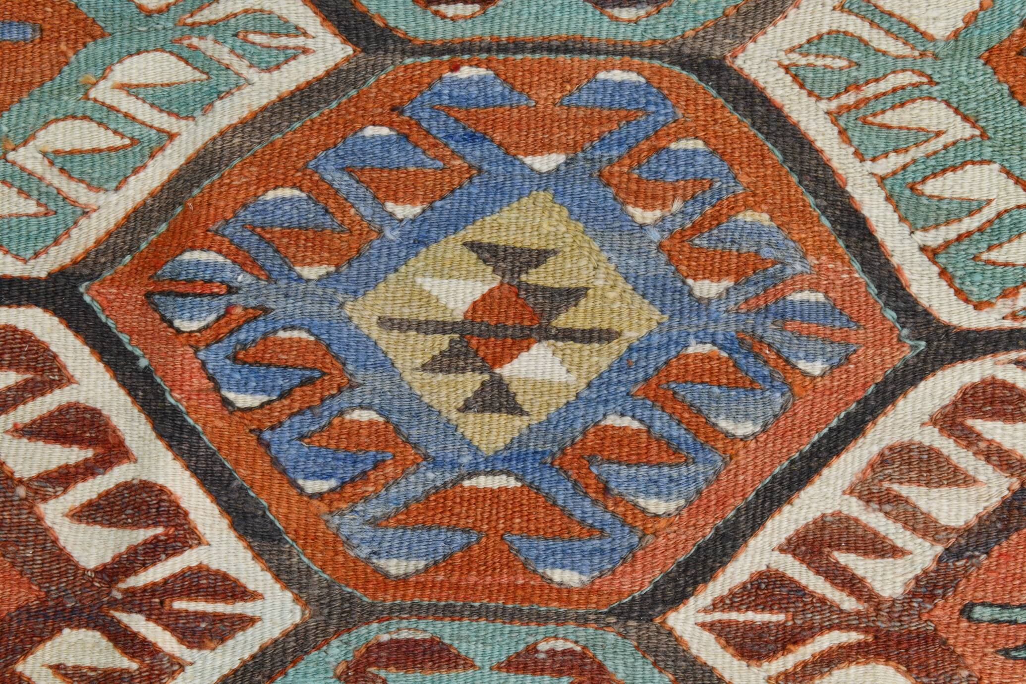 7x10 Green & Blue Geometric Pattern Kilim Rug, 222x303Cm