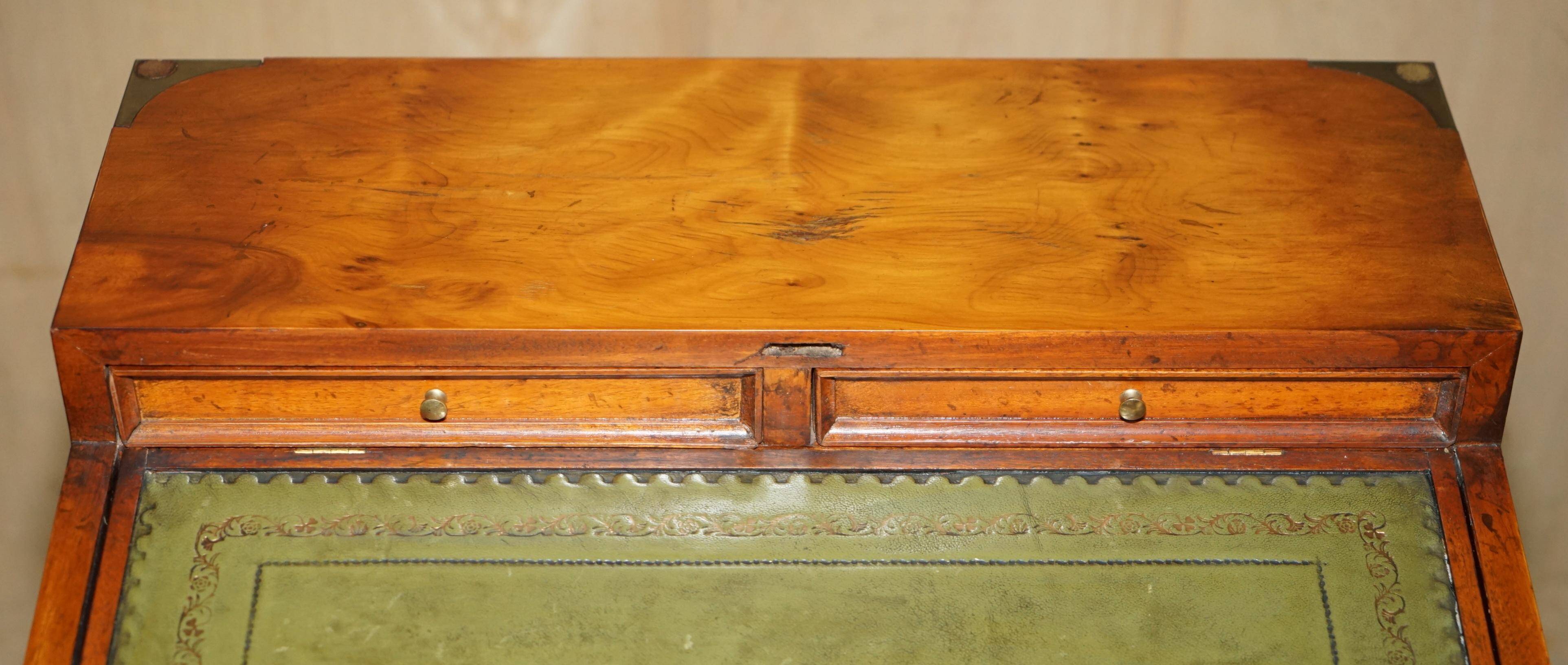 Military desk Harrods in Burr Yew wood with leather, country style.