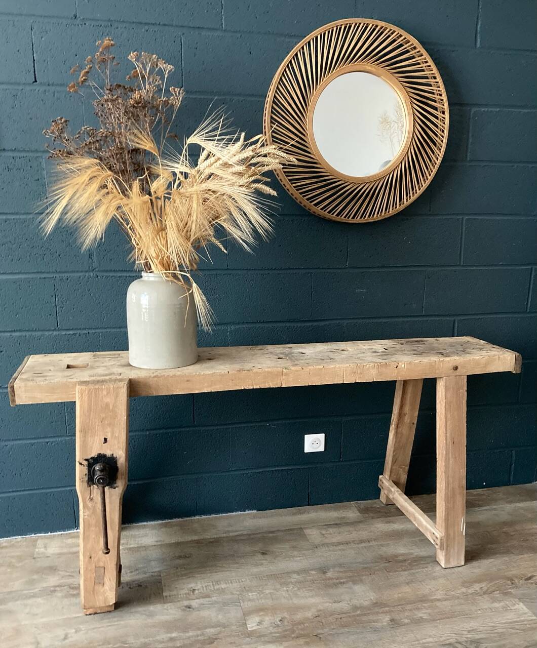 Old workbench with inclined legs