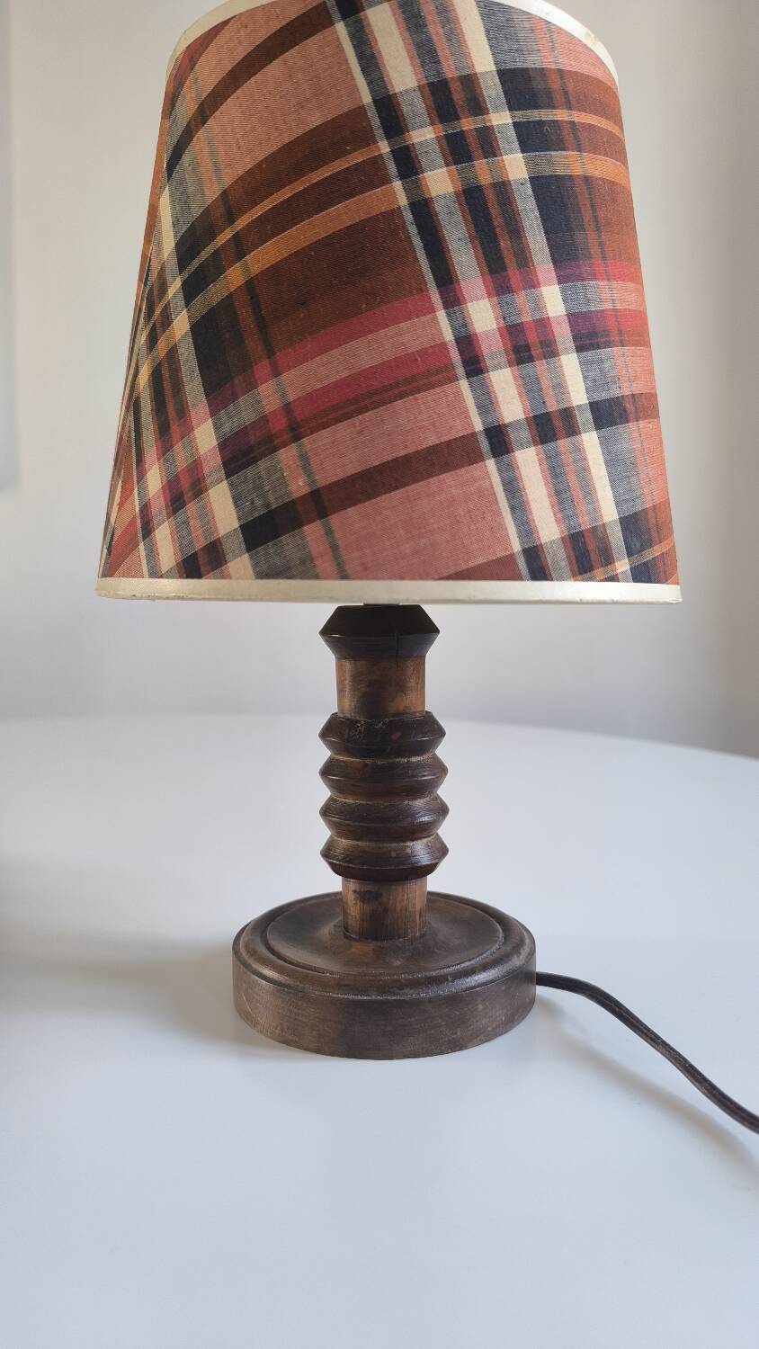 Turned wood table lamp, 1960