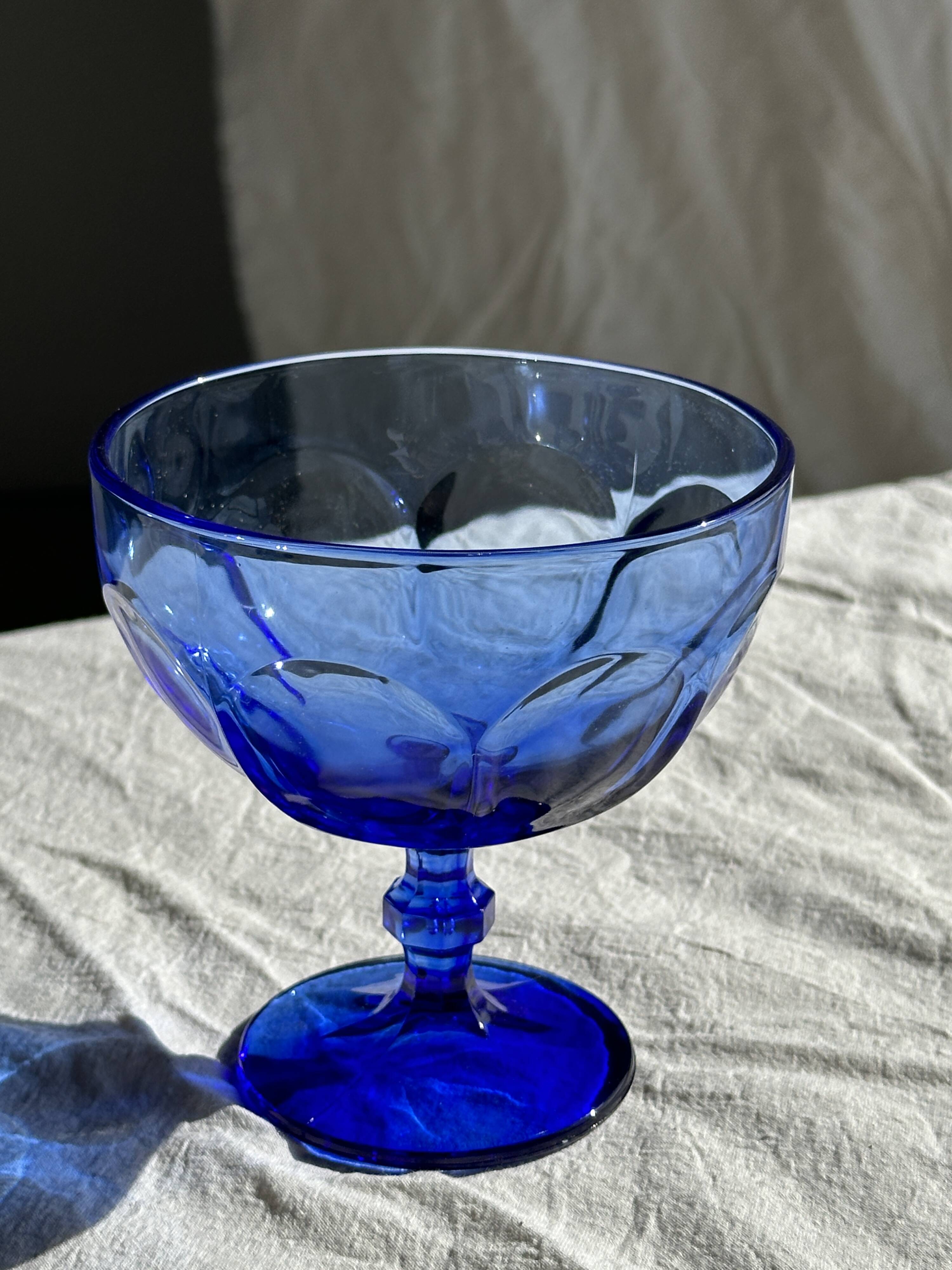 5 blue glass stemmed ice cream bowls