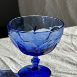 5 blue glass stemmed ice cream bowls