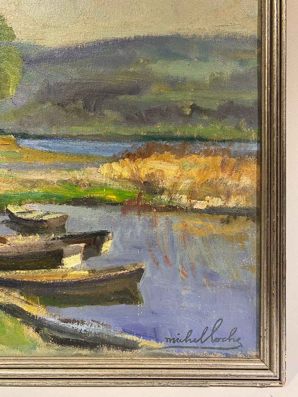 Old painting, landscape on the edge of a pond, Signed Michel Loche (1897;1976)