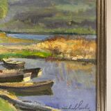 Tableau ancien, paysage bord d’un étang, Signé Michel Loche ( 1897;1976)