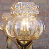 Mid-Century 6-light chandelier in Massive Brass - Iridescent Moulded Glass, Germany 1960s