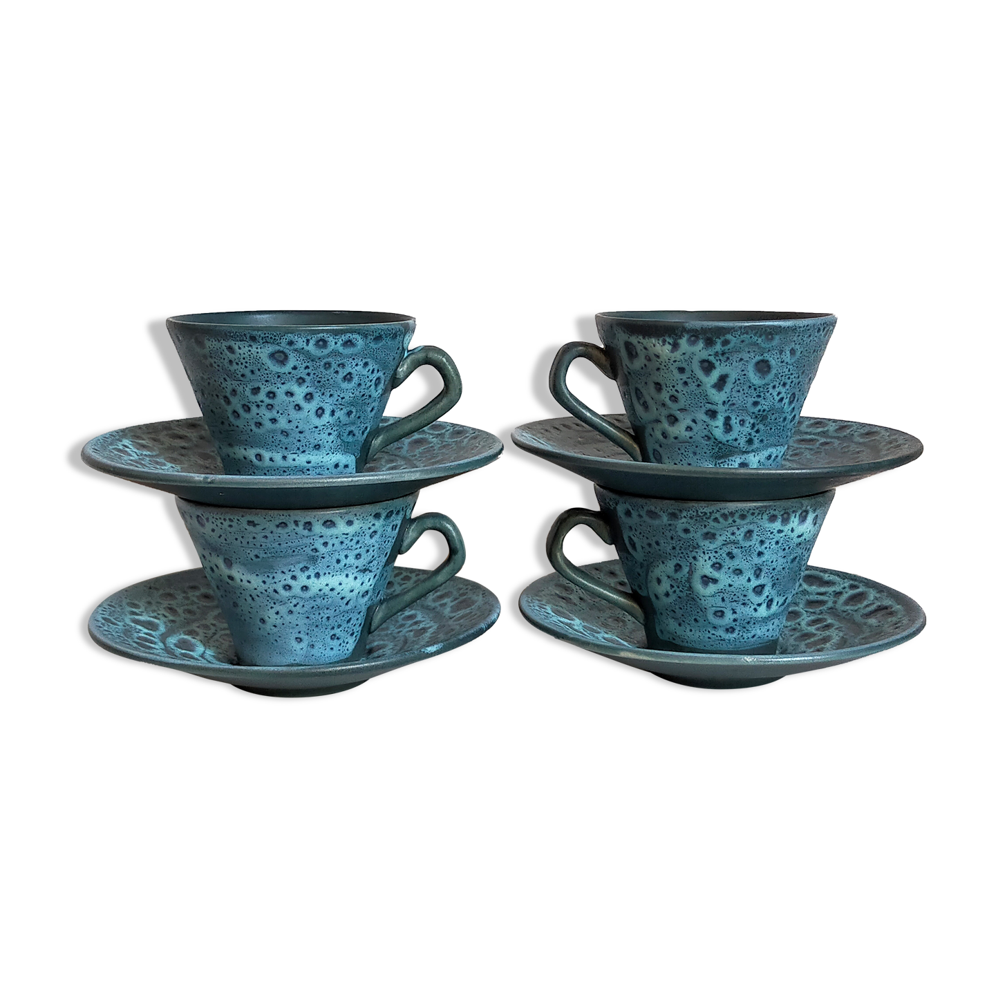 4 vintage fat lava ceramic cups