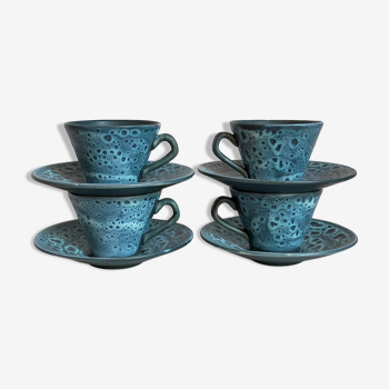 4 vintage fat lava ceramic cups