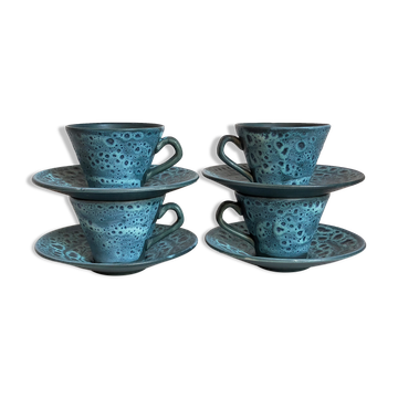 4 vintage fat lava ceramic cups