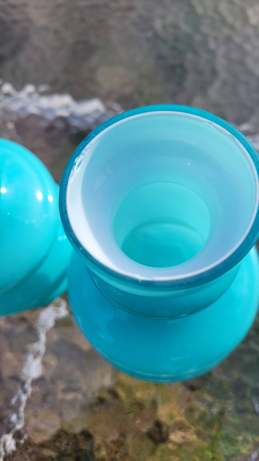 Pair of Space Age lampshades in blue opaline.