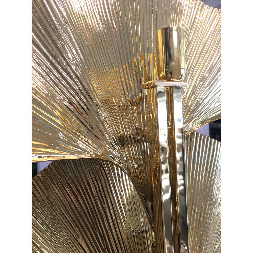 Ginko biloba floor lamp in brass leaves