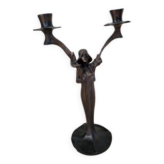bronze candle holder - art nouveau - signed Jules Moigniez 1902