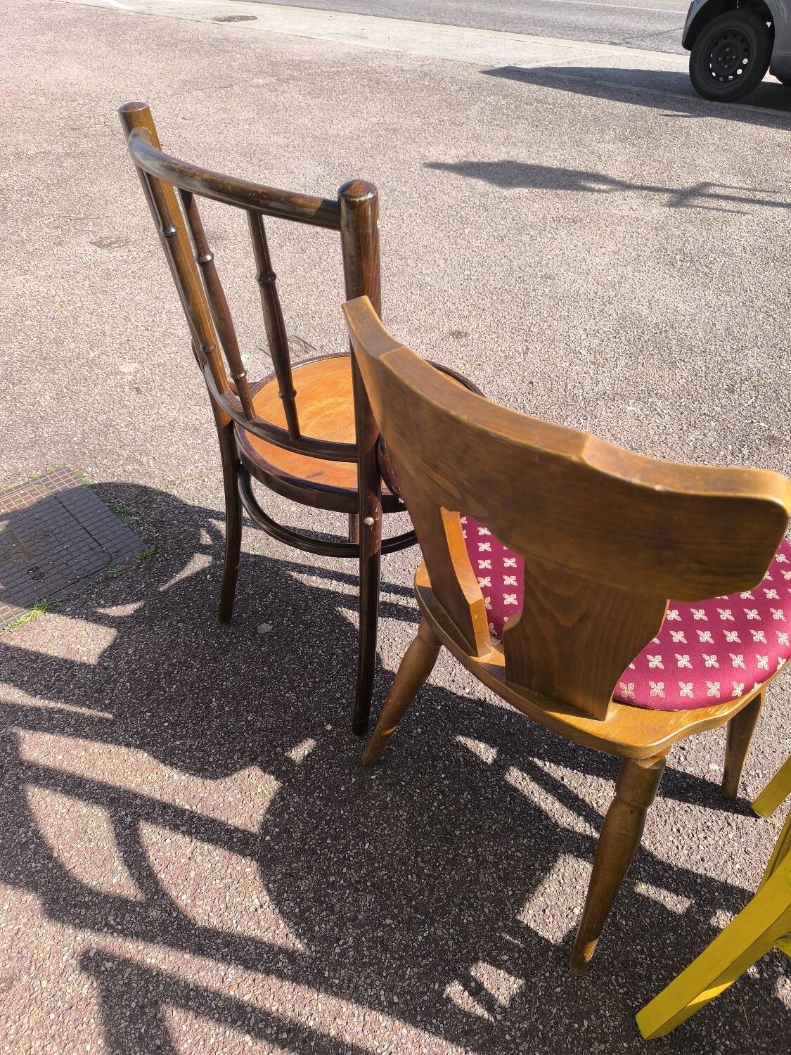 Set of 6 mismatched vintage wooden bistro chairs