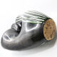 Black and green ceramic basket vase with white stripes from Bauzio in Vallauris, 1957