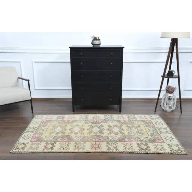 Vintage Turkish Oushak Handmade Wool Cotton Yellow Area Rug 119X210