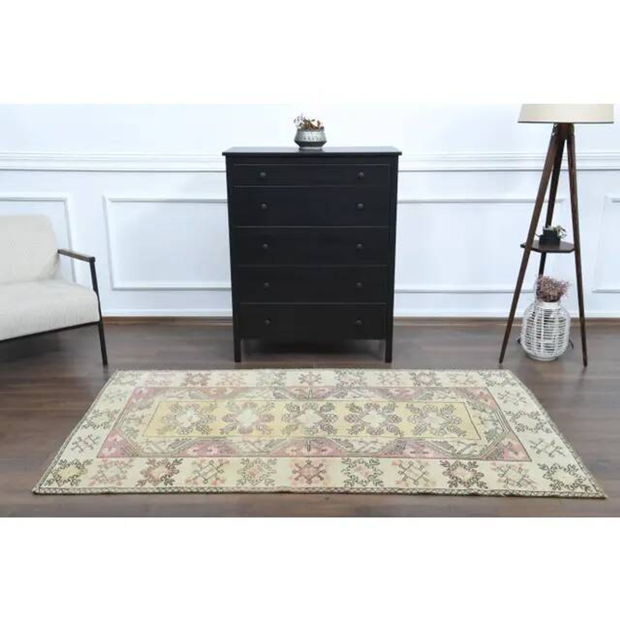 Vintage Turkish Oushak Handmade Wool Cotton Yellow Area Rug 119X210