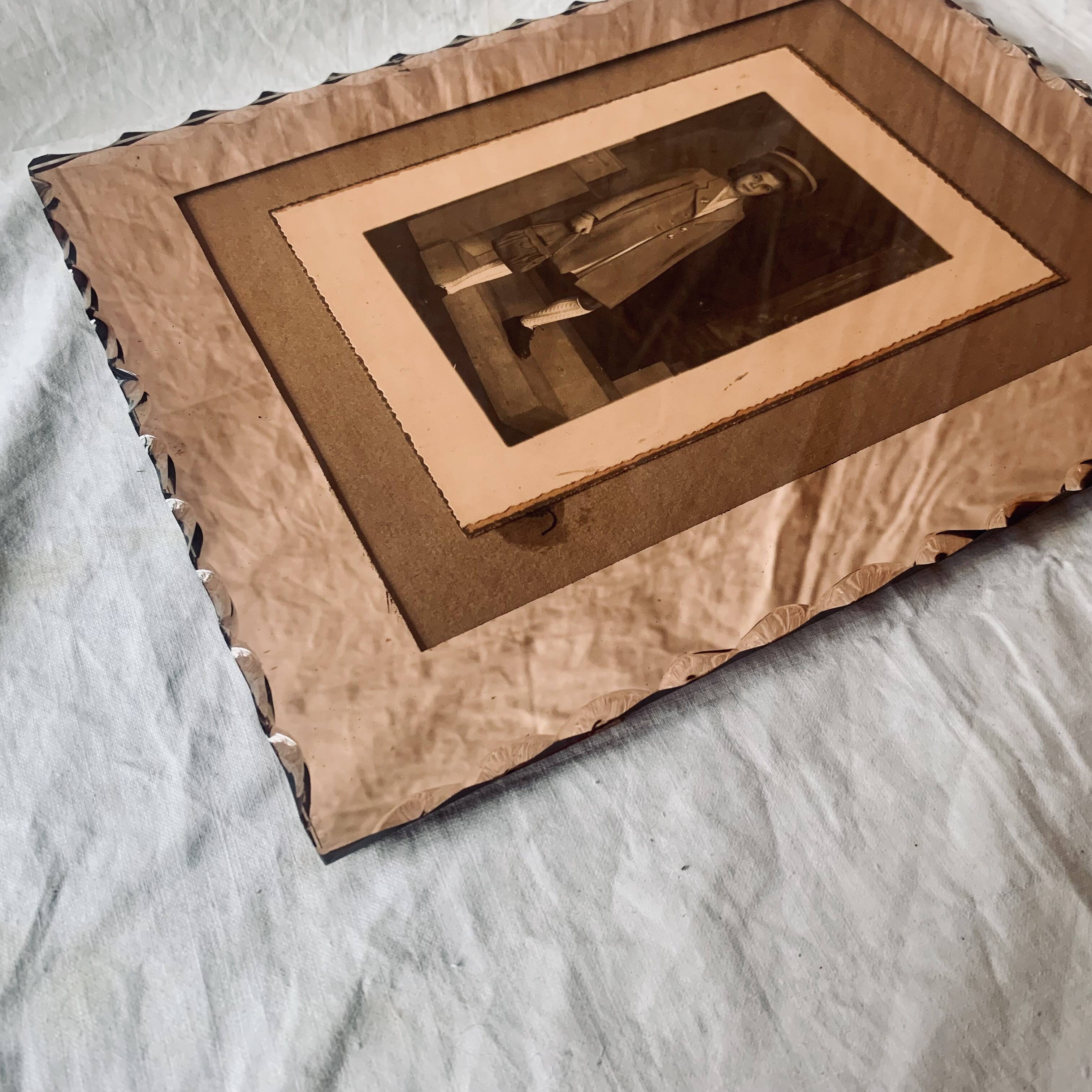 Cadre photo Art Déco en miroir biseauté teinté rose
