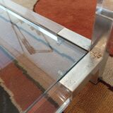 Table basse lucite, verre et métal années 80