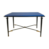 Art Deco wrought iron side table with brass arrow decor, from the 1940s