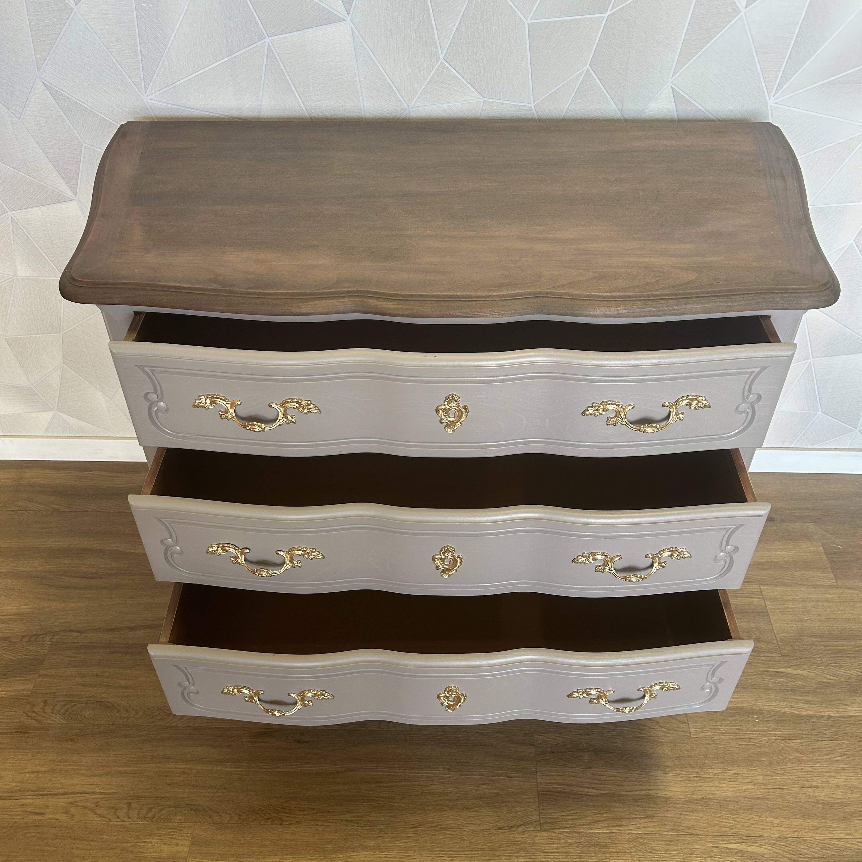 Crossbow chest of drawers with 3 drawers, taupe wenge revamp