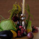 Handmade chrome candlestick with inlaid stones