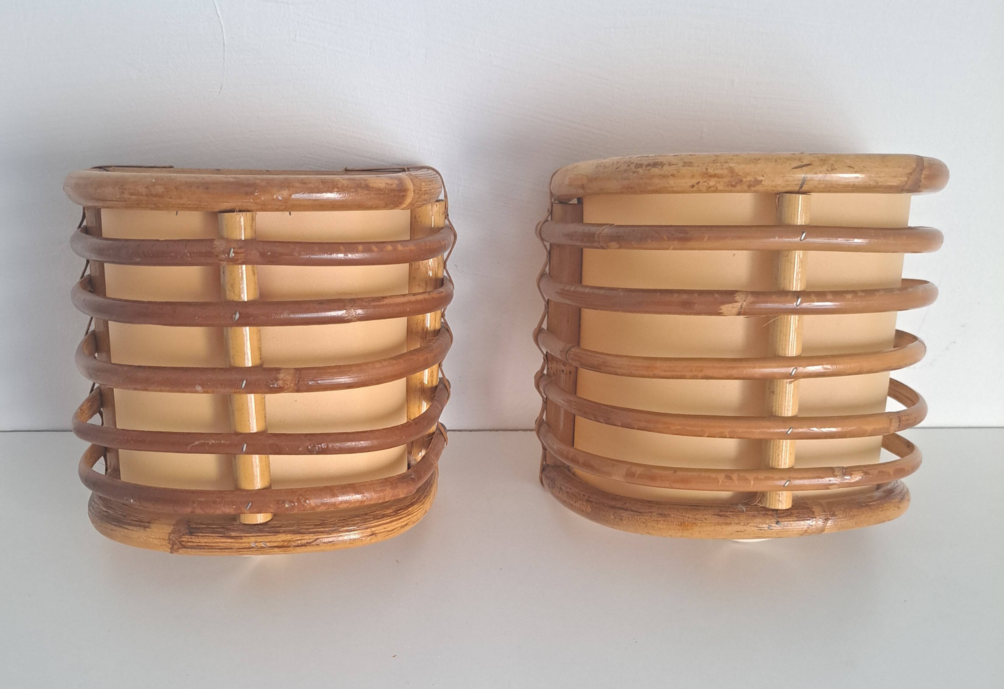 Pair of vintage bamboo sconces