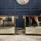Pair of "bamboo" model planters in gold metal and glass from the 70s