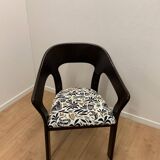 Set of 4 vintage wooden and fabric chairs, 1970