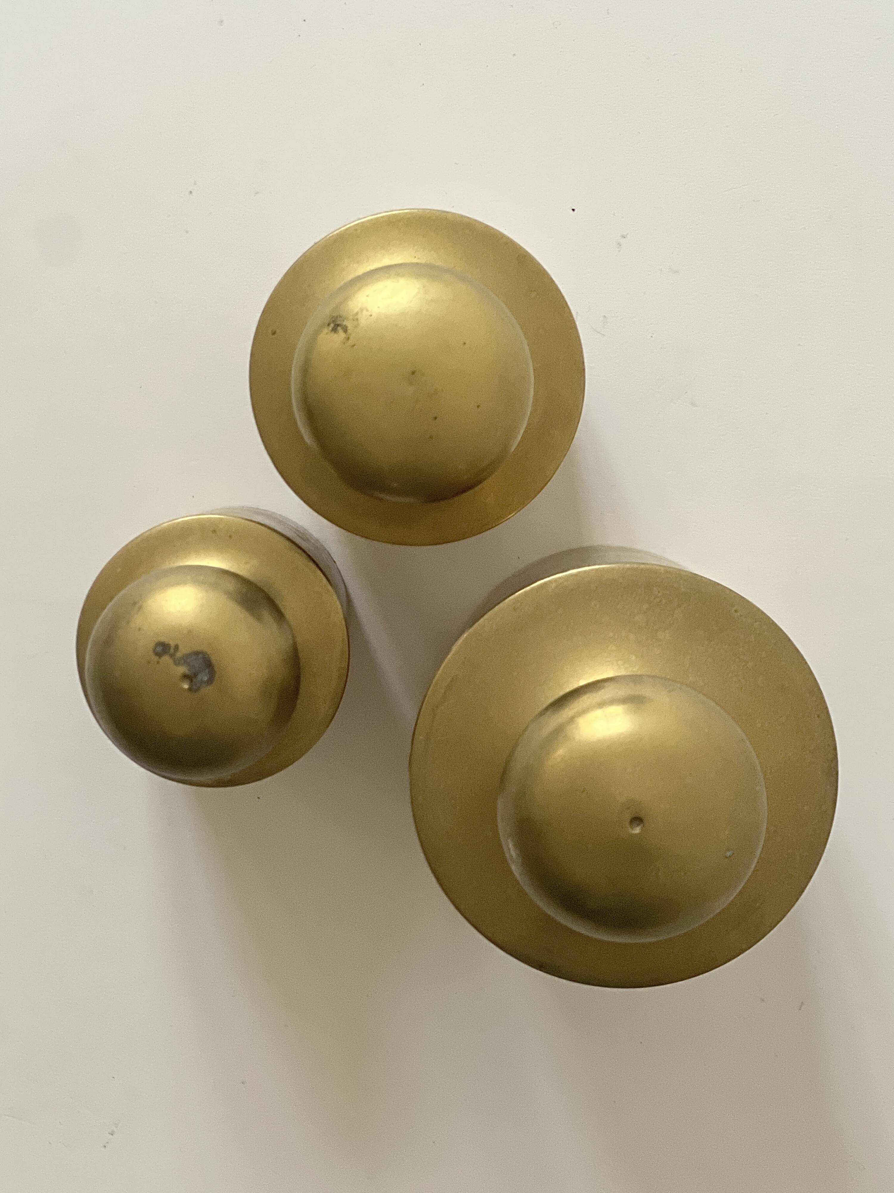 Set of 3 vintage boxes with genuine brass lids, 1950s.