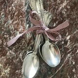 Set of 7 tablespoons in flowered silver metal with punch