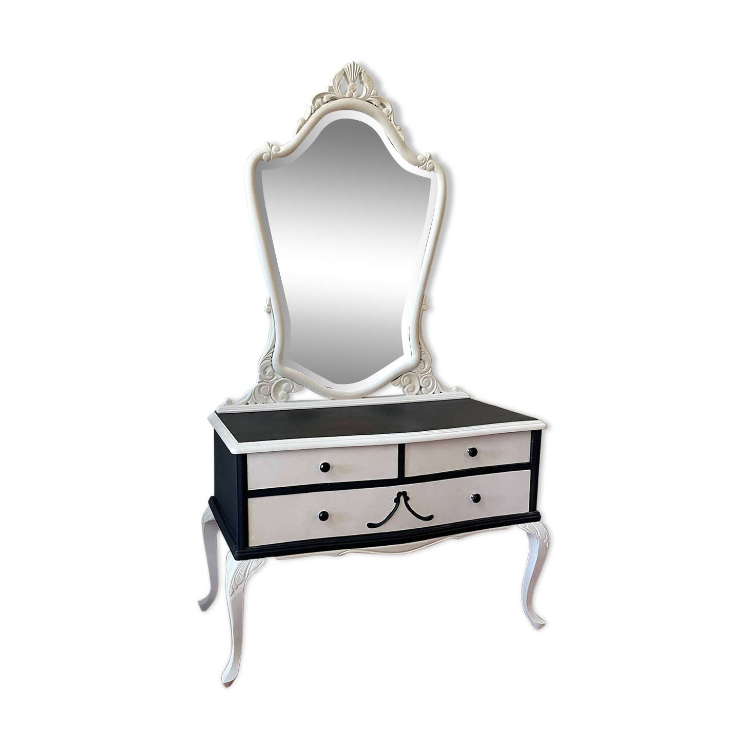Black Paris Cream Mirror Chest of Drawers